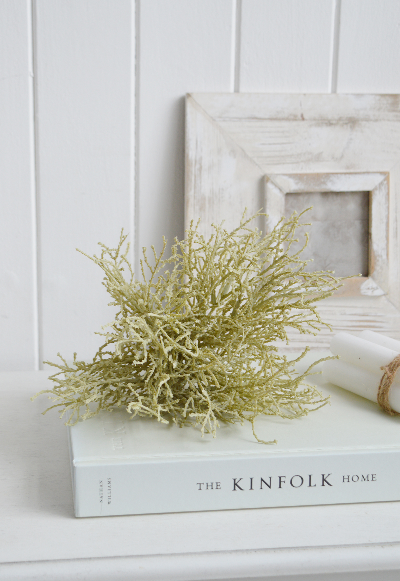 White Furniture and accessories for the home. Faux greenery Cotton Lavender for styling New England style  interiors. Farmhouse, country, coastal and city homes