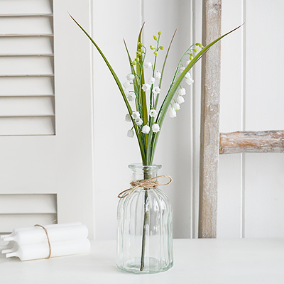 White Furniture and accessories for the home. Artificial Lily of the Valley  New England coastal and country interiors