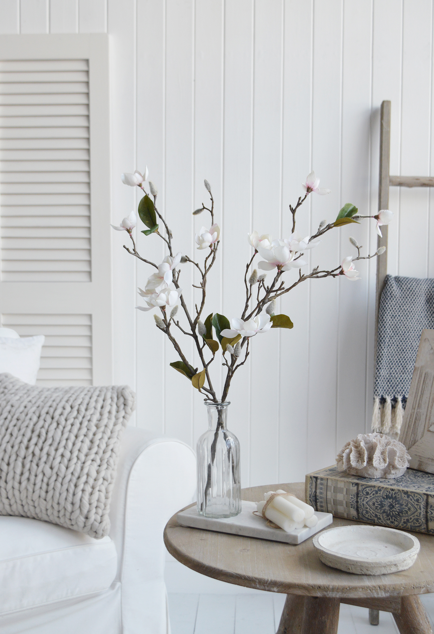 Artificial white Magnolia branches
