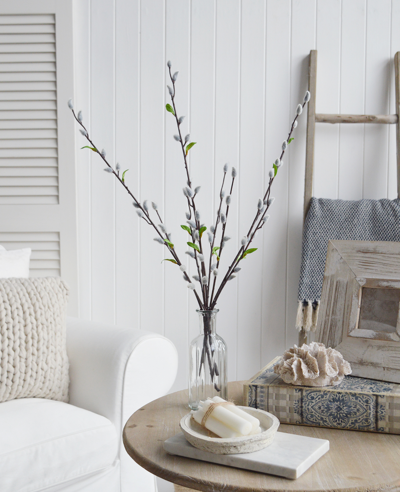 Artificial branches, greenery, fruits and flowers to decorate your New England styled interior. Ideal for all modern country, farmhouse and coastal homes - Pussy Willow