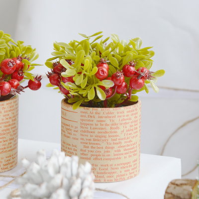 Artificial Red berry plant in a pot for New England country, coastal and farmhouse interiors and home