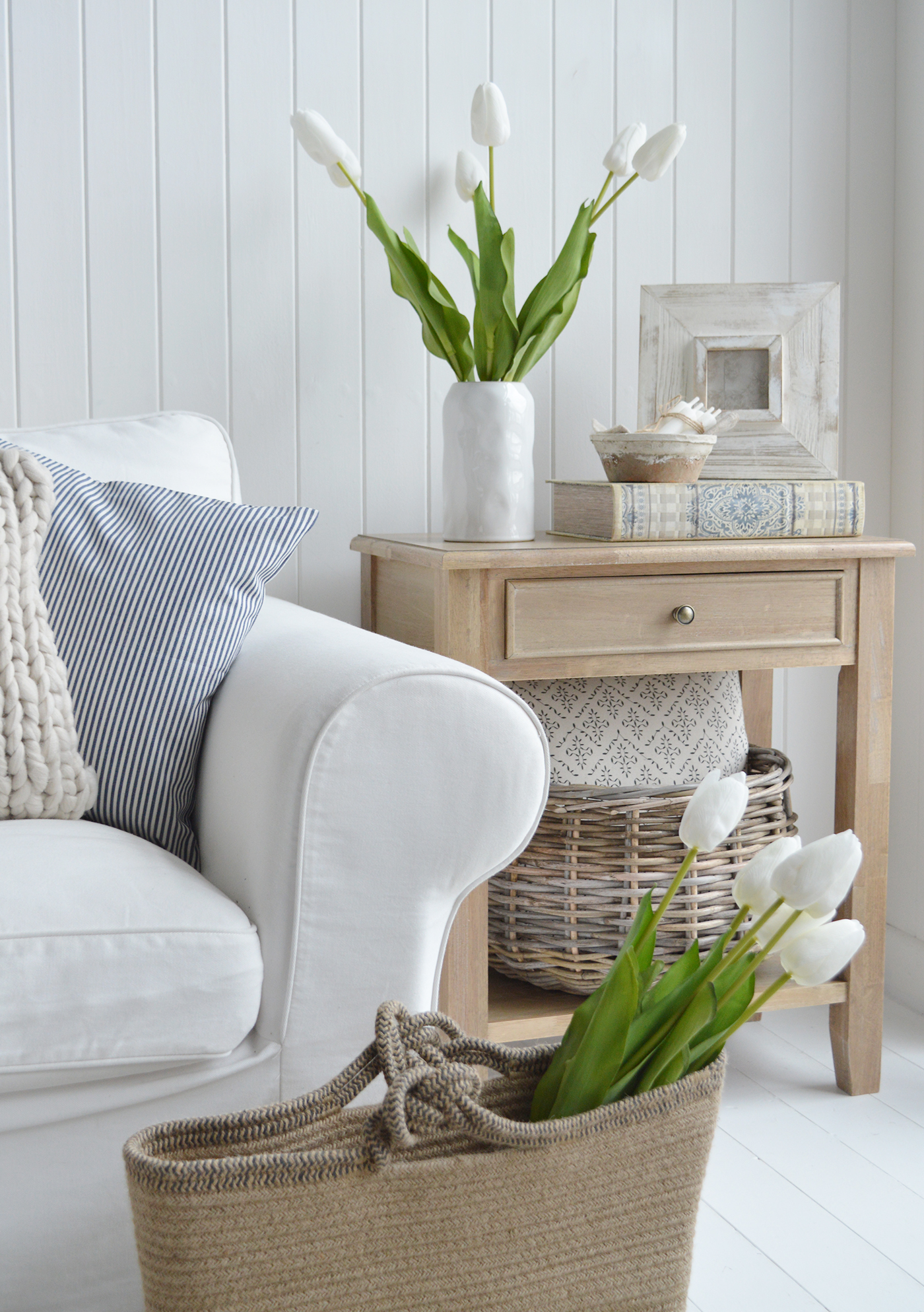 Artificial branches, greenery, fruits and flowers to decorate your New England styled interior. Ideal for all modern country, farmhouse and coastal homes - White Tulips