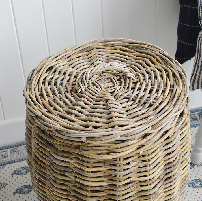 Casco Bay grey willow laundry basket with lid from The White Lighthouse Furniture and Home Interiors for New England, country, coastal and city homes for hallway, living room, bedroom and bathroom