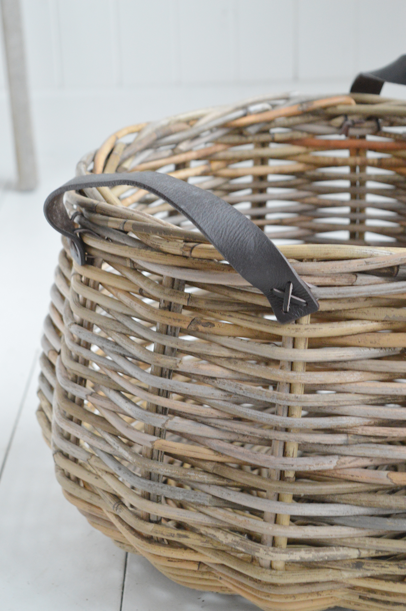 Casco Bay Grey basketware Willow log basket - New England COastal and Farmhouse Homes and Interiors