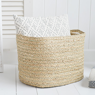 Freeport Maize rectangle basket with handles for logs, toys and everyday storage from The White Lighthouse Furniture and Home Interiors for New England, country, coastal and city homes for hallway, living room, bedroom and bathroom