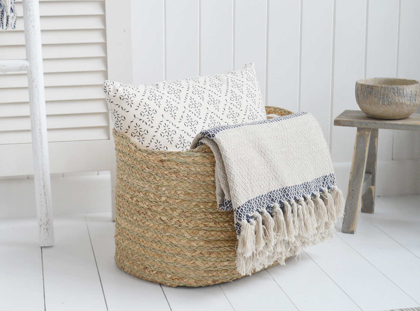 Freeport Maize rectangle basket with handles for logs, toys and everyday storage from The White Lighthouse Furniture and Home Interiors for New England, country, coastal and city homes for hallway, living room, bedroom and bathroom