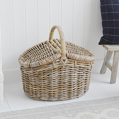 Harrow grey wash basket for a storage table