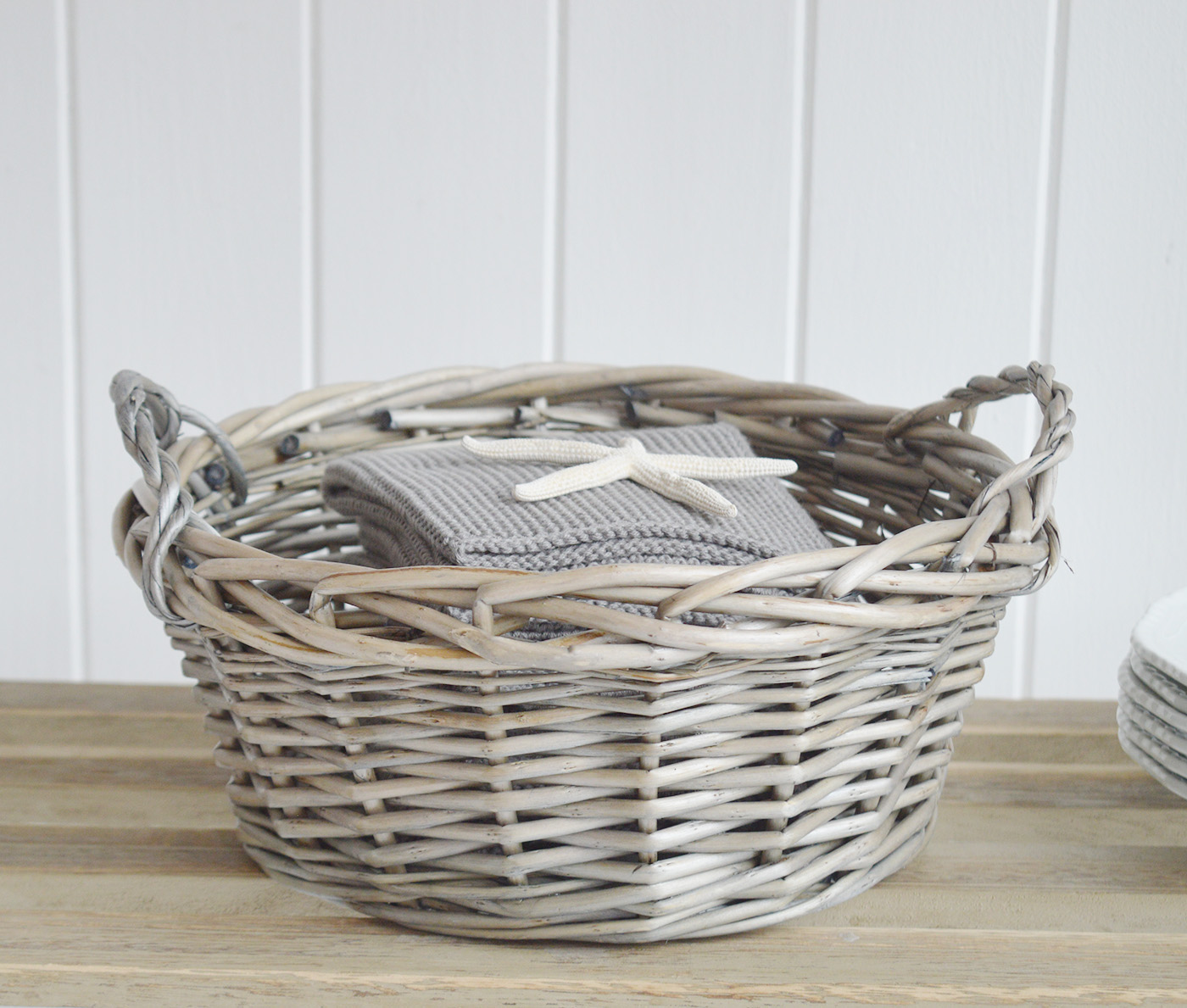 Harrow  small display tray basket from The White Lighthouse Furniture. New England, country, coastal, farmhouse city and whie home interiors. Hallway, Bedroom , Bathroom and living room
