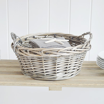 Harrow  small display tray basket from The White Lighthouse Furniture. New England, country, coastal, farmhouse city and whie home interiors. Hallway, Bedroom , Bathroom and living room