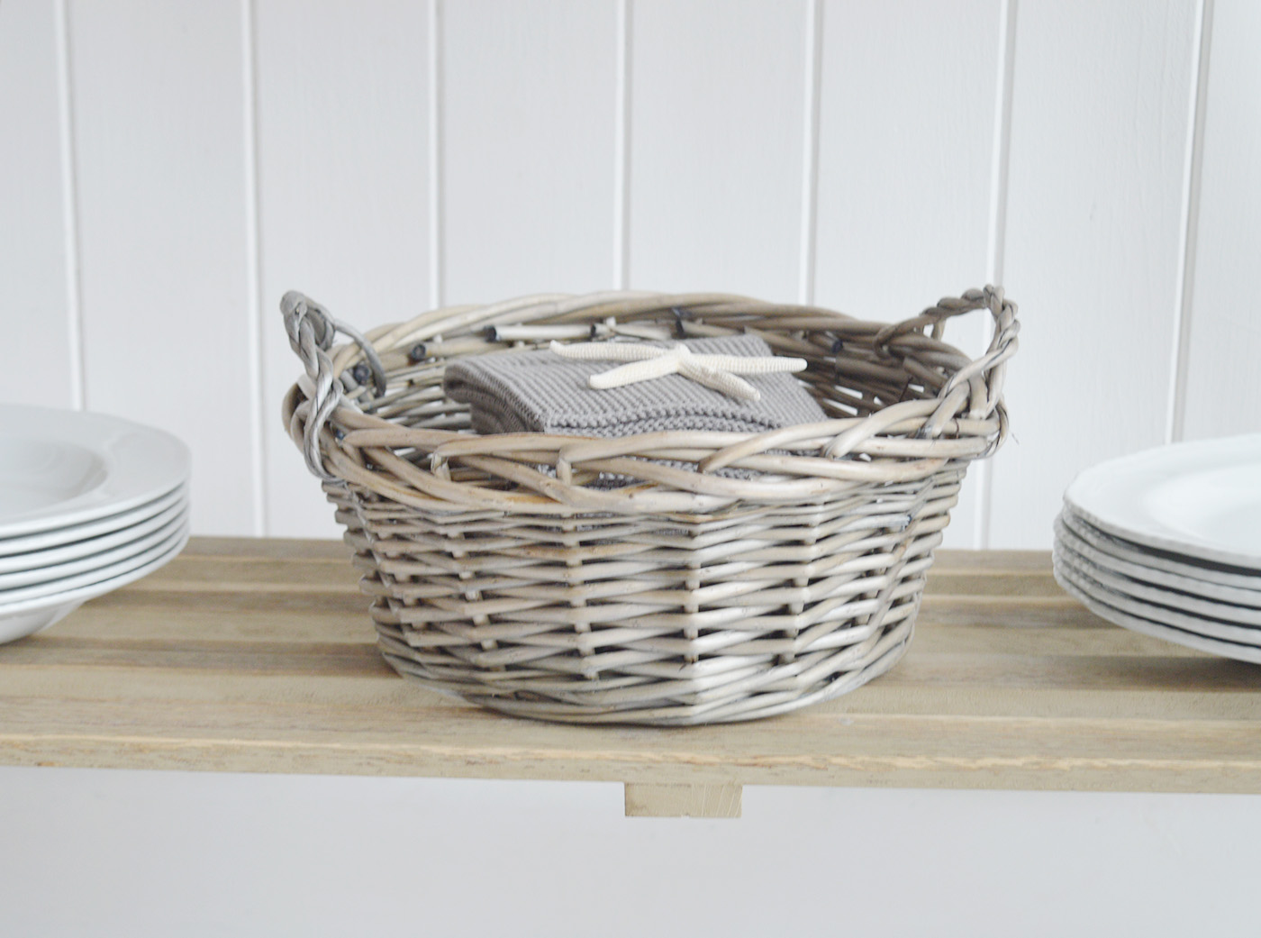 Harrow  small display tray basket from The White Lighthouse Furniture. New England, country, coastal, farmhouse city and whie home interiors. Hallway, Bedroom , Bathroom and living room