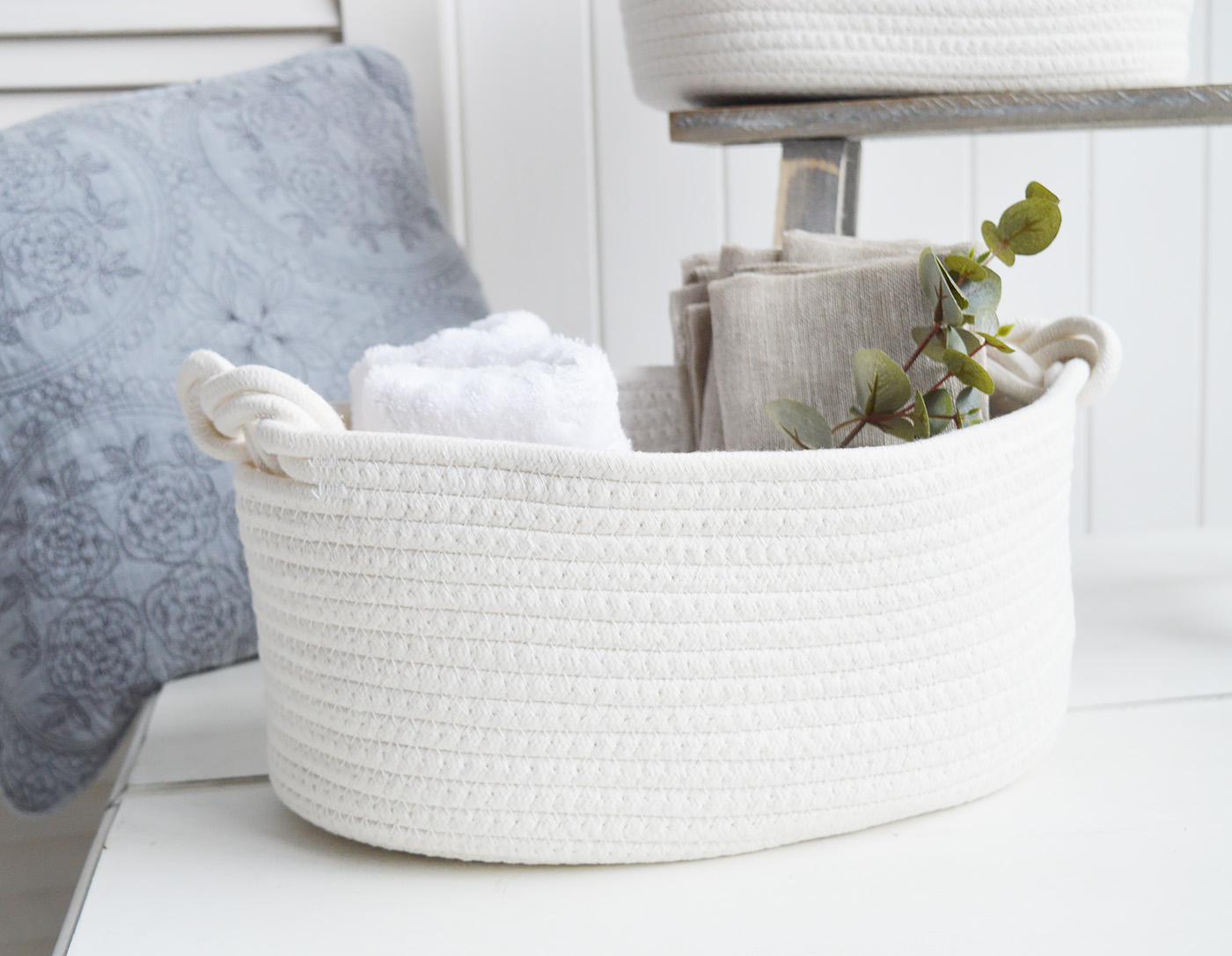Set of Hove White Soft Cotton Basket. New England Coastal, Country and Modern Farmhouse furniture and interiors from The White Lighthouse