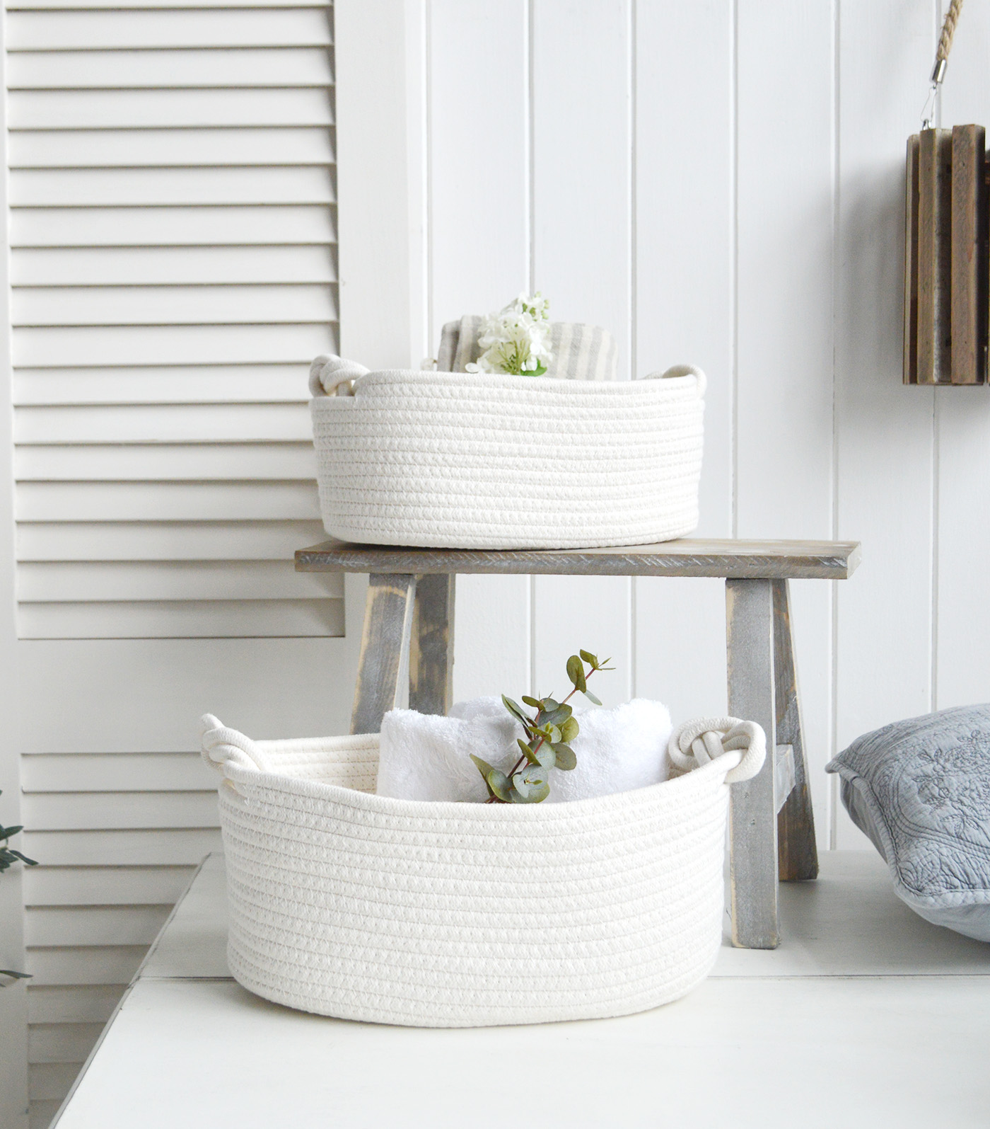 Set of Hove White Soft Cotton Basket. New England Coastal, Country and Modern Farmhouse furniture and interiors from The White Lighthouse