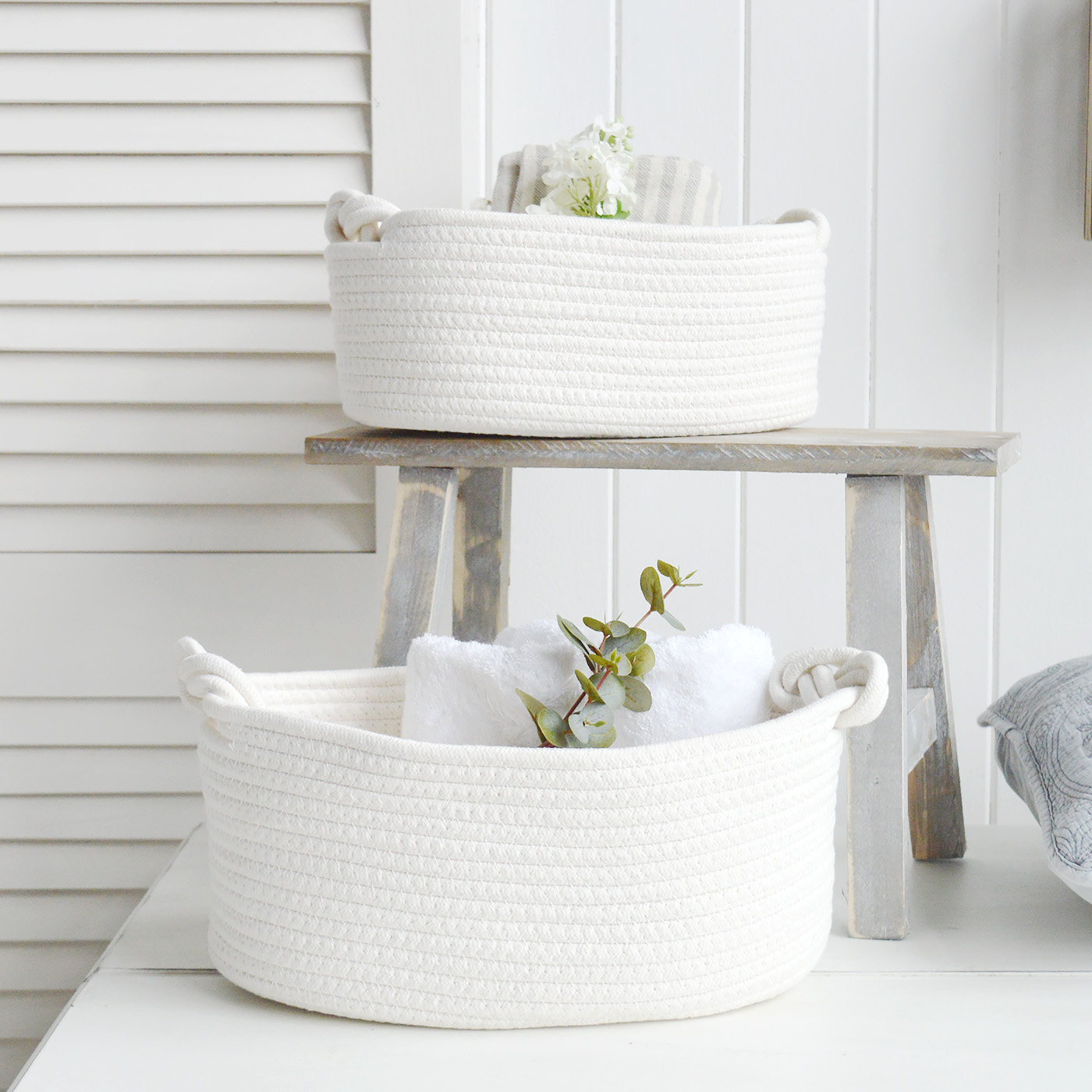 Set of Hove White Soft Cotton Basket. New England Coastal, Country and Modern Farmhouse furniture and interiors from The White Lighthouse