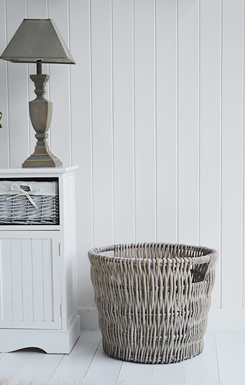 Round grey wash willow basket