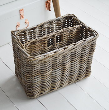 Casco Bay Grey Willow Magazine basket with 2 compartments