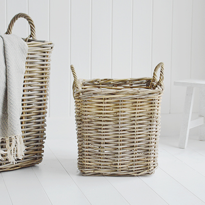 Casco Bay extra large square basket from The White Lighthouse Furniture. New England, country, coastal, city and white home interiors. Hallway, Bedroom , Bathroom and living room
