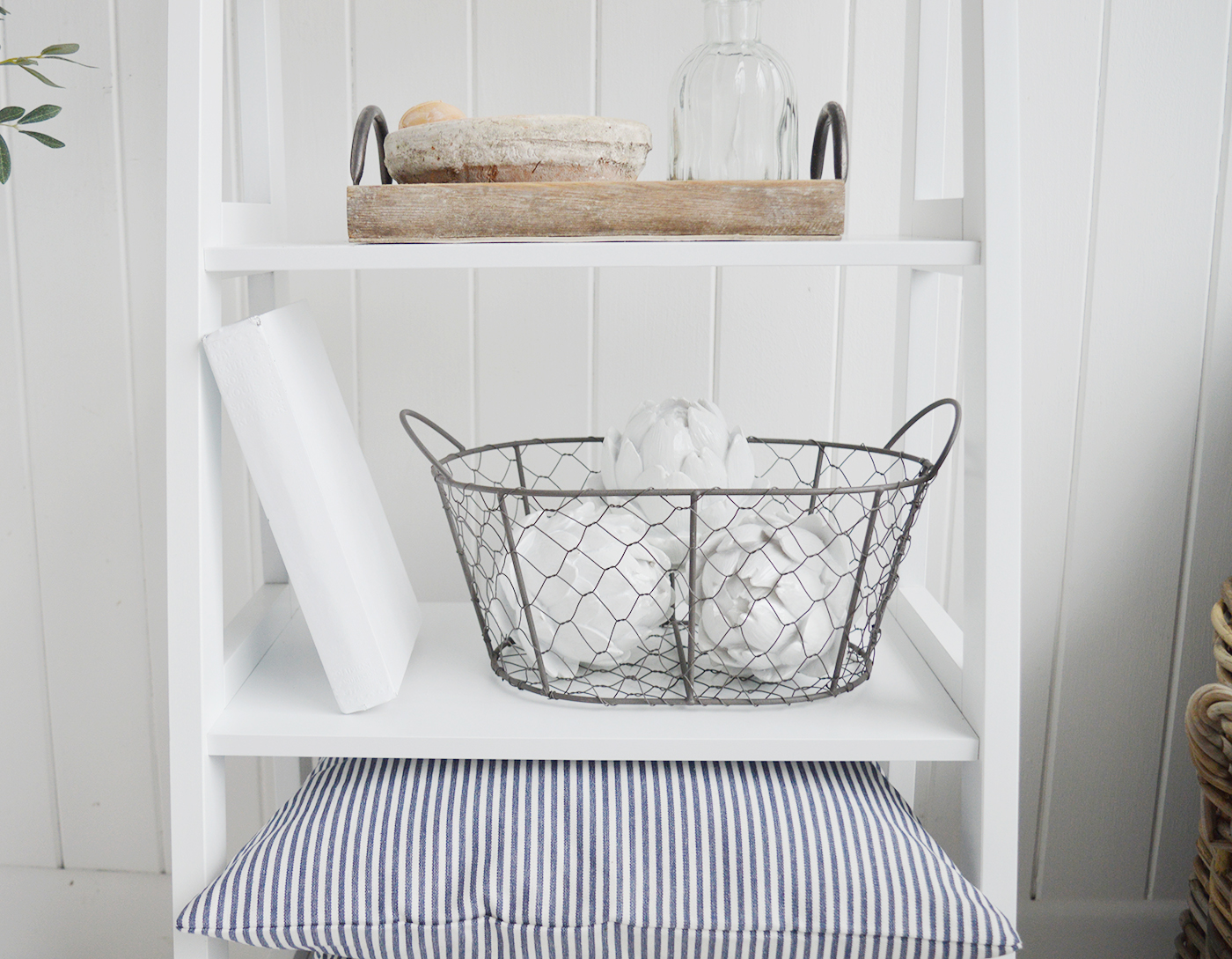 Weston wire baskets, available in 2 sizes from The White Lighthouse Furniture and Home Interiors for New England, country, coastal and city homes for hallway, living room, bedroom and bathroom