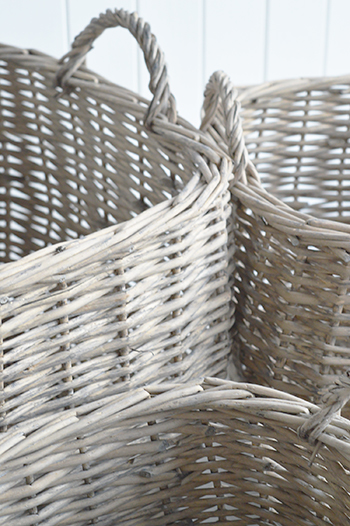 Grey wicker baskets