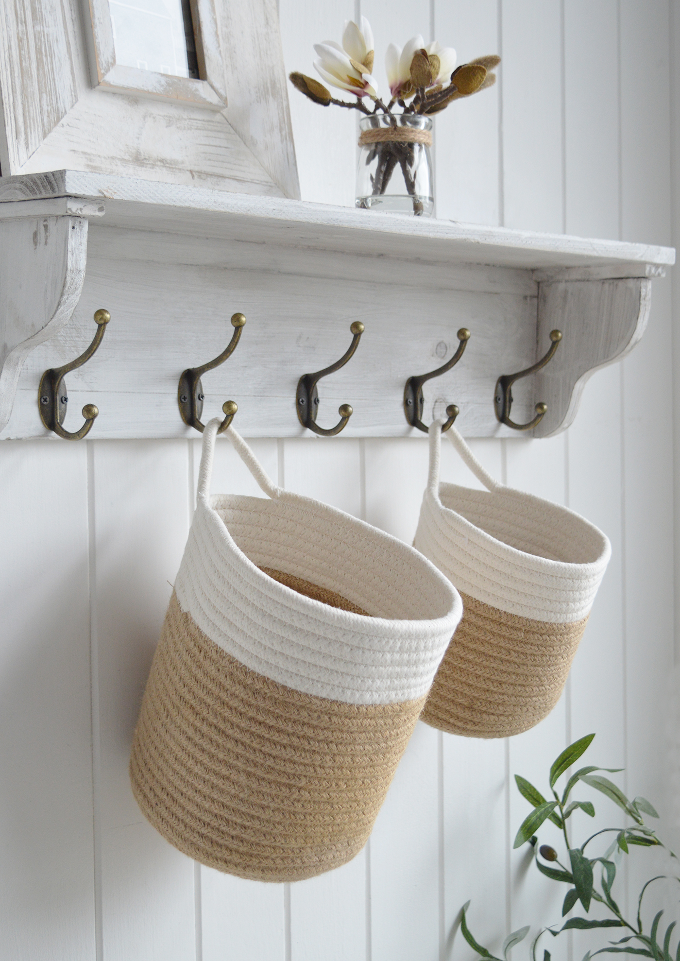 Campton set of hanging rope Baskets - New England modern country, coastal and farmhouse furniture and interiors