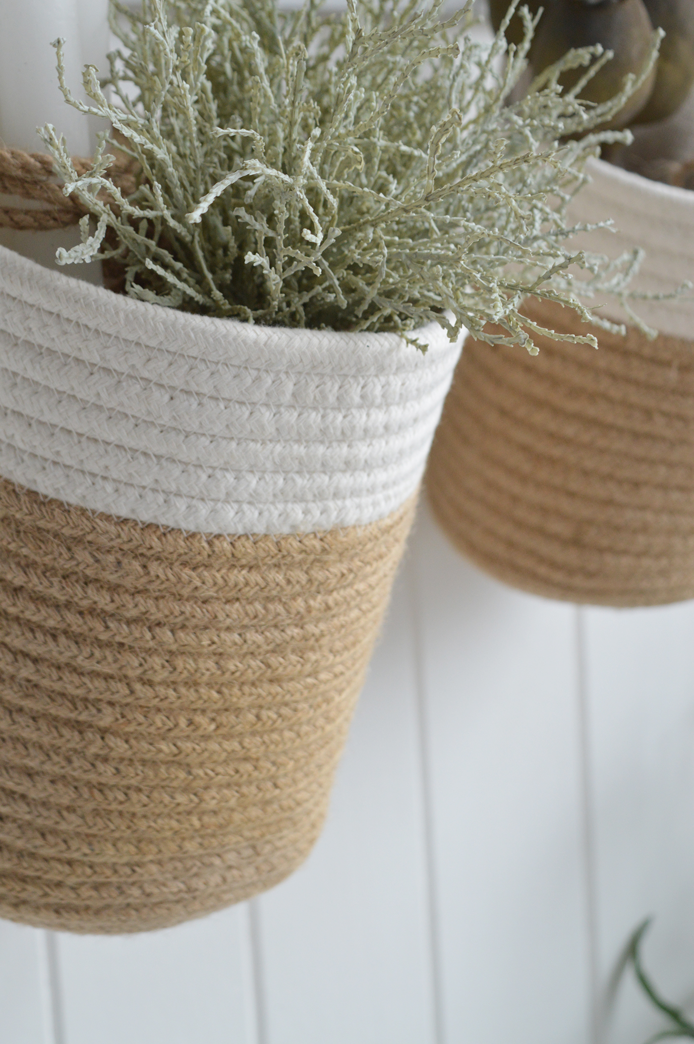 Campton set of hanging rope Baskets - New England modern country, coastal and farmhouse furniture and interiors