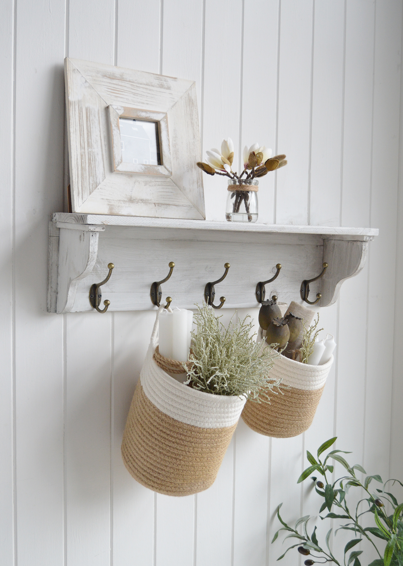 Campton set of hanging rope Baskets - New England modern country, coastal and farmhouse furniture and interiors