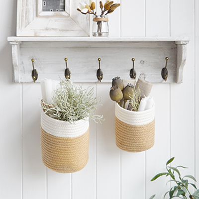 Campton set of hanging rope Baskets - New England modern country, coastal and farmhouse furniture and interiors