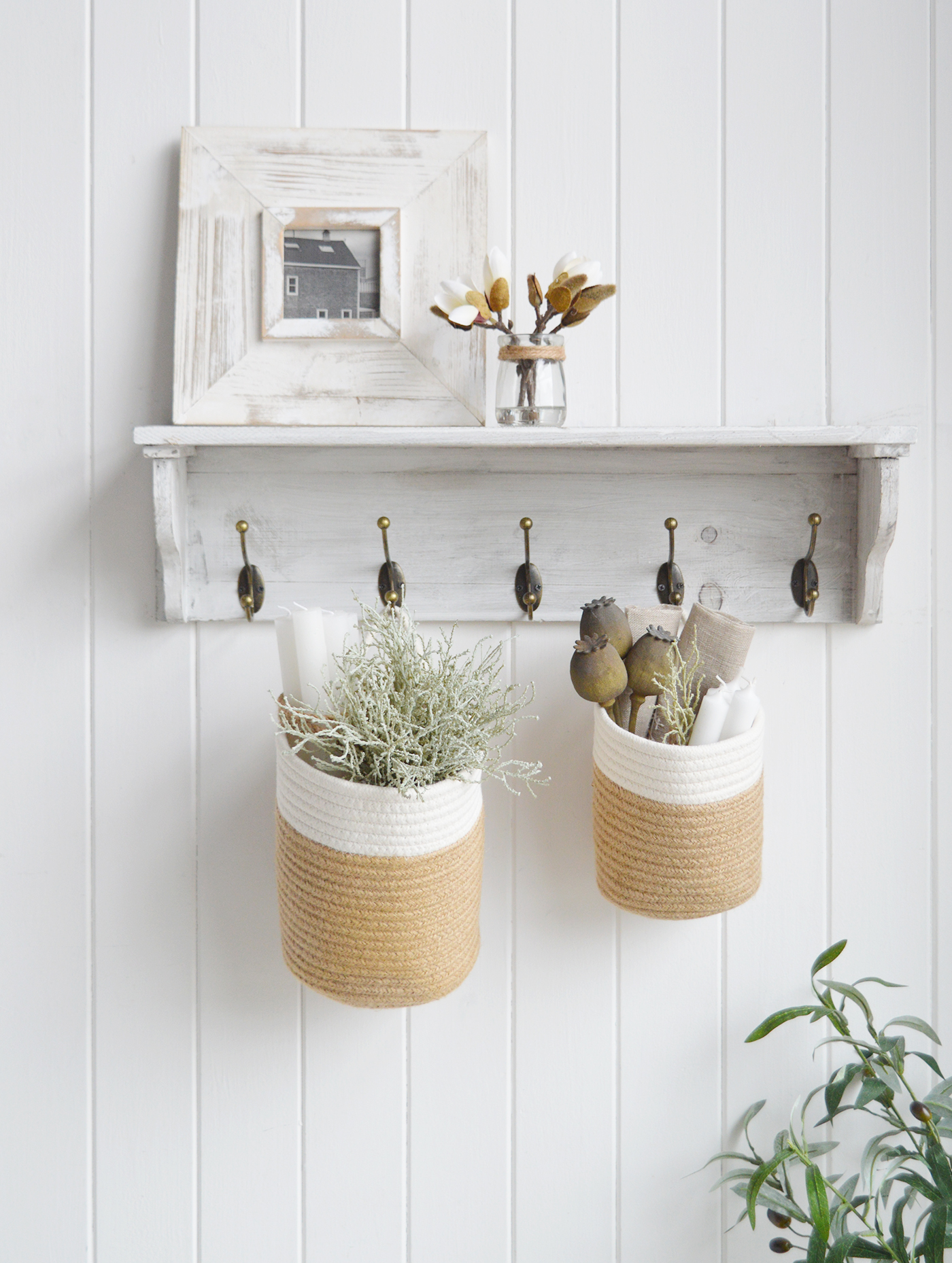 Campton set of hanging rope Baskets - New England modern country, coastal and farmhouse furniture and interiors
