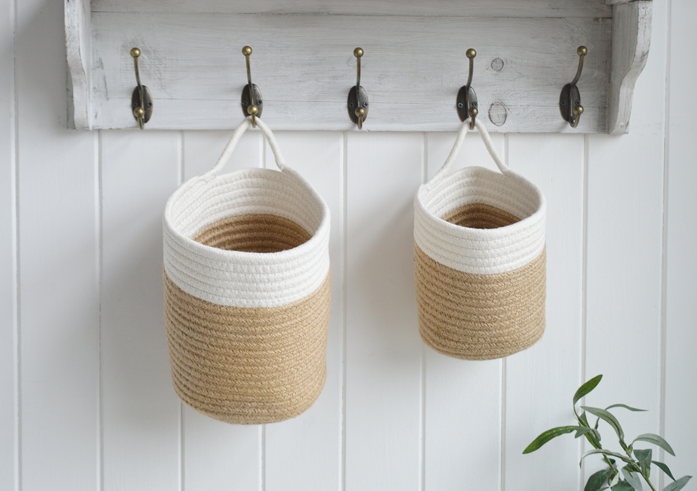 Campton set of hanging rope Baskets - New England modern country, coastal and farmhouse furniture and interiors