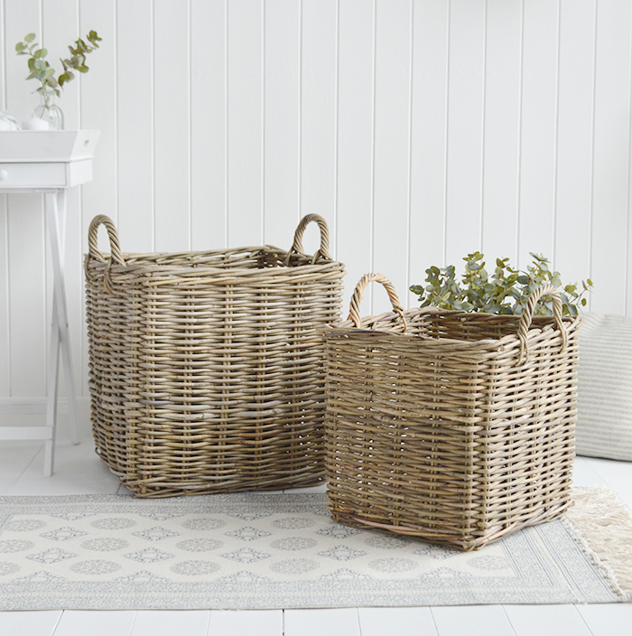 Casco Bay large square baskets for New England coastal, country, farmhouse and city homes and interiros from The White Lighthouse furniture