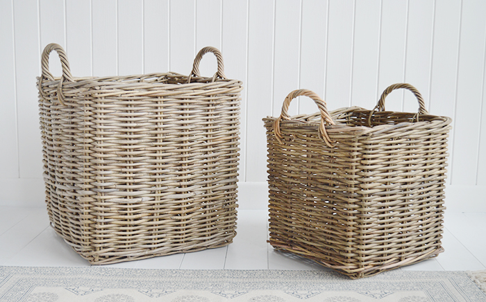 Casco Bay large square baskets for New England coastal, country, farmhouse and city homes and interiros from The White Lighthouse furniture