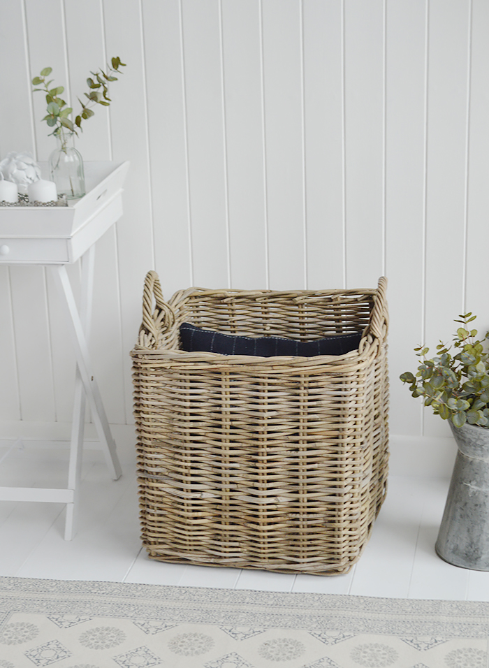 Casco Bay large square baskets for New England coastal, country, farmhouse and city homes and interiros from The White Lighthouse furniture