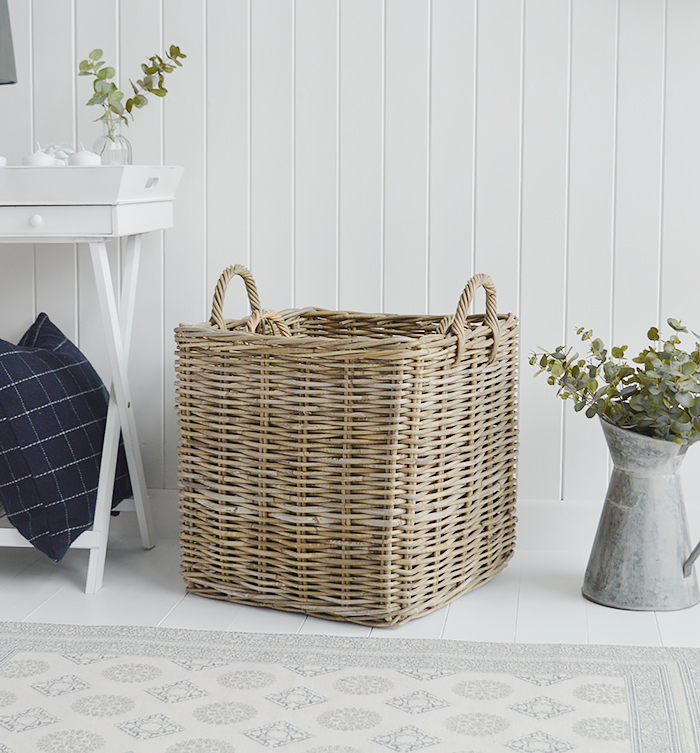 Casco Bay large square baskets for New England coastal, country, farmhouse and city homes and interiros from The White Lighthouse furniture
