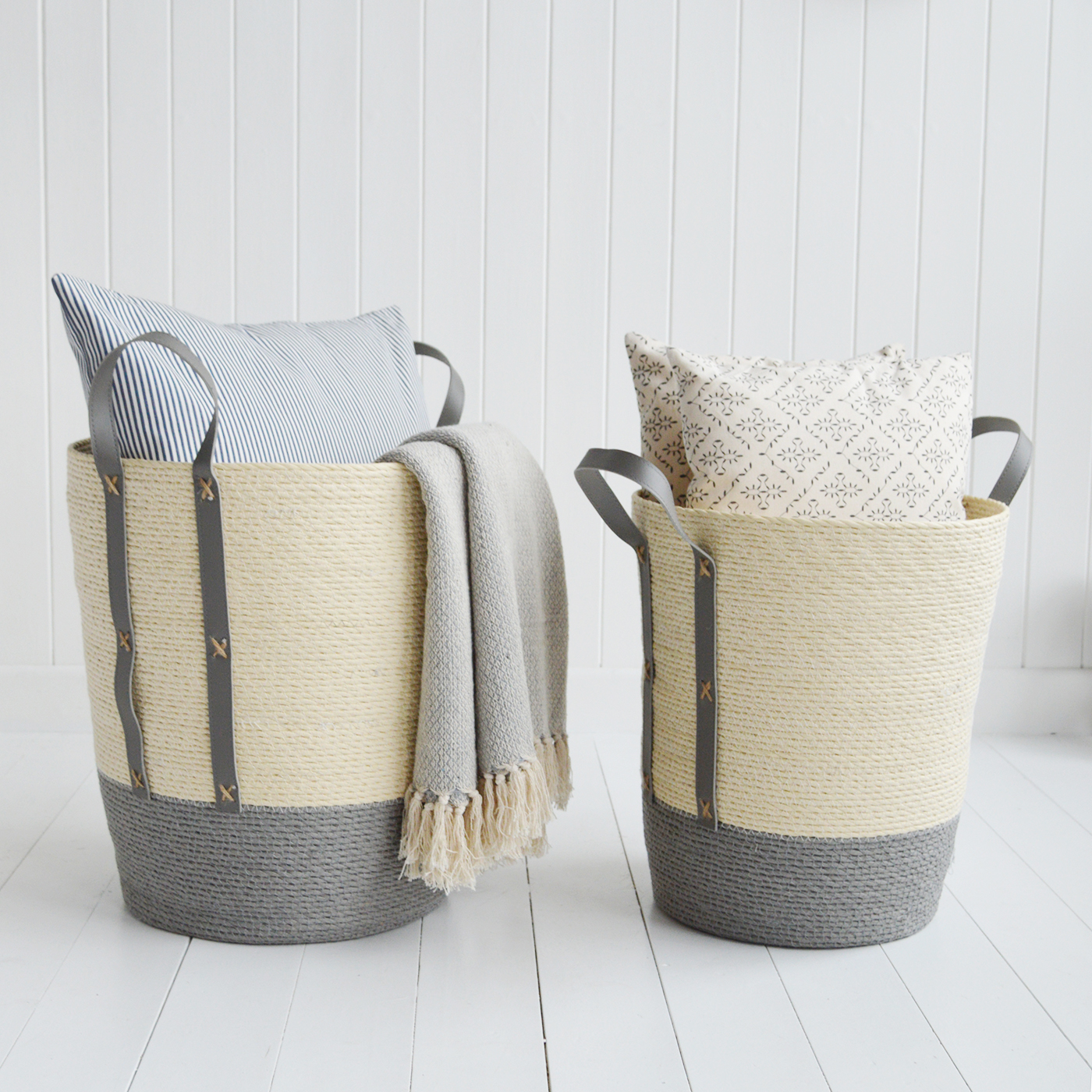 New Hampshire tall set of baskets toys and everyday storage from The White Lighthouse Furniture and Home Interiors for New England, country, coastal farmhouse and city homes for hallway, living room, bedroom and bathroom