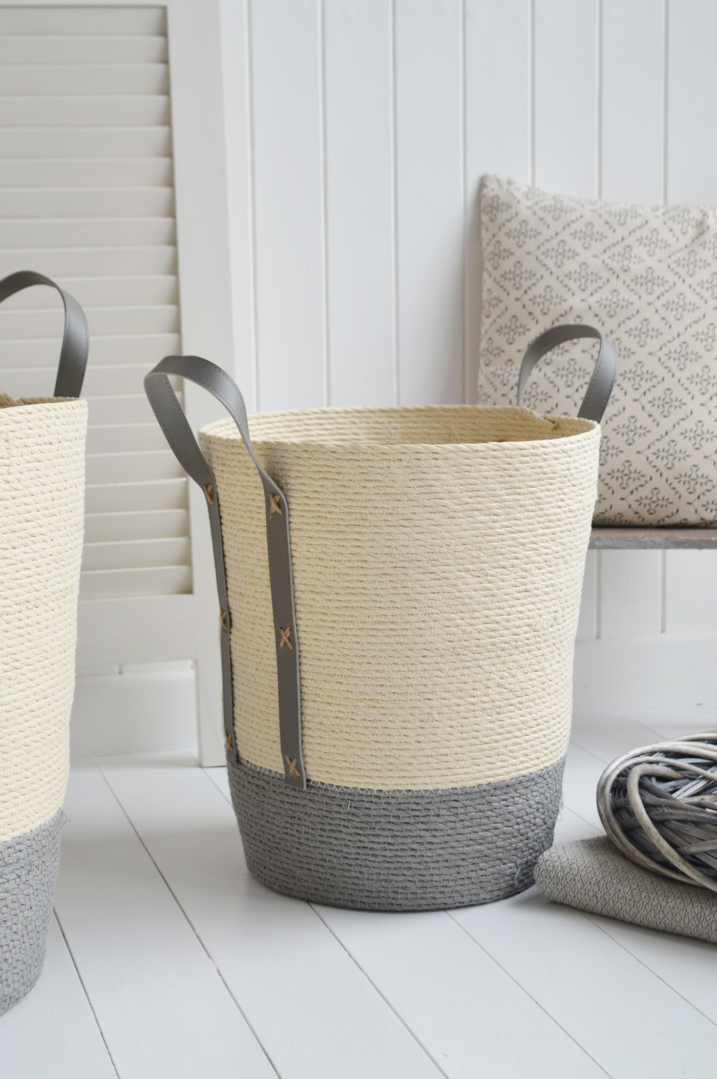 New Hampshire tall set of baskets toys and everyday storage from The White Lighthouse Furniture and Home Interiors for New England, country, coastal farmhouse and city homes for hallway, living room, bedroom and bathroom