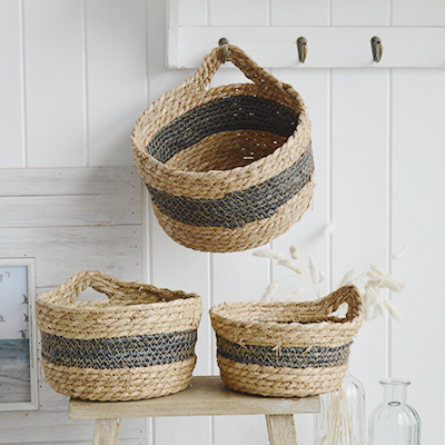 Newington Set of 3 Baskets for everyday storage from The White Lighthouse Furniture and Home Interiors for New England, country, coastal and city homes for hallway, living room, bedroom and bathroom