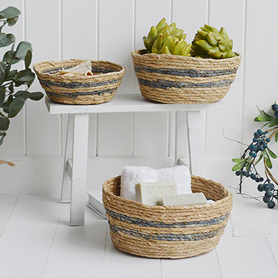 Newington Set of 3 Baskets for everyday storage from The White Lighthouse Furniture and Home Interiors for New England, country, coastal and city homes for hallway, living room, bedroom and bathroom