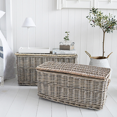 Set of 2 grey Windsor baskets for New England country and coastal styles interiors