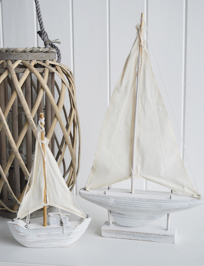A decorative white yacht sailing boat - Nautical Coastal Home Accessories