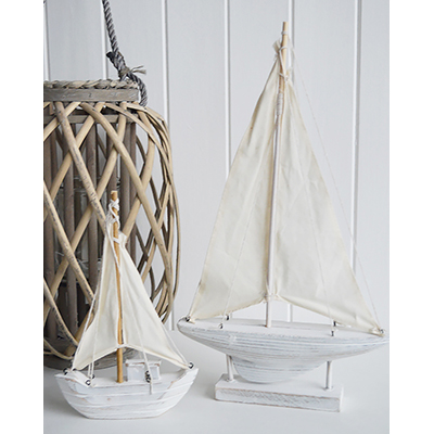 decorative white wooden sailing boats for coastal nautical decor