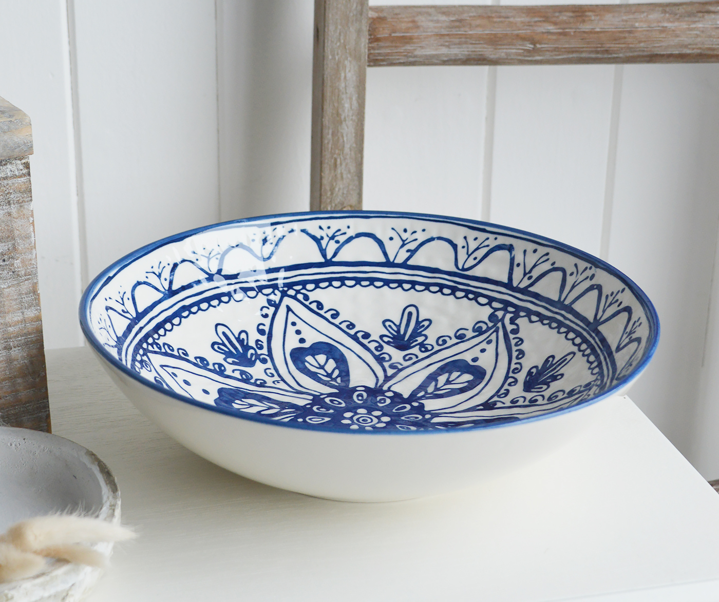 Blue and White Ceramic Bowl - White Furniture and home decor accessories for New England style homes for country, city, farmhouse and coastal from The White Lighthouse