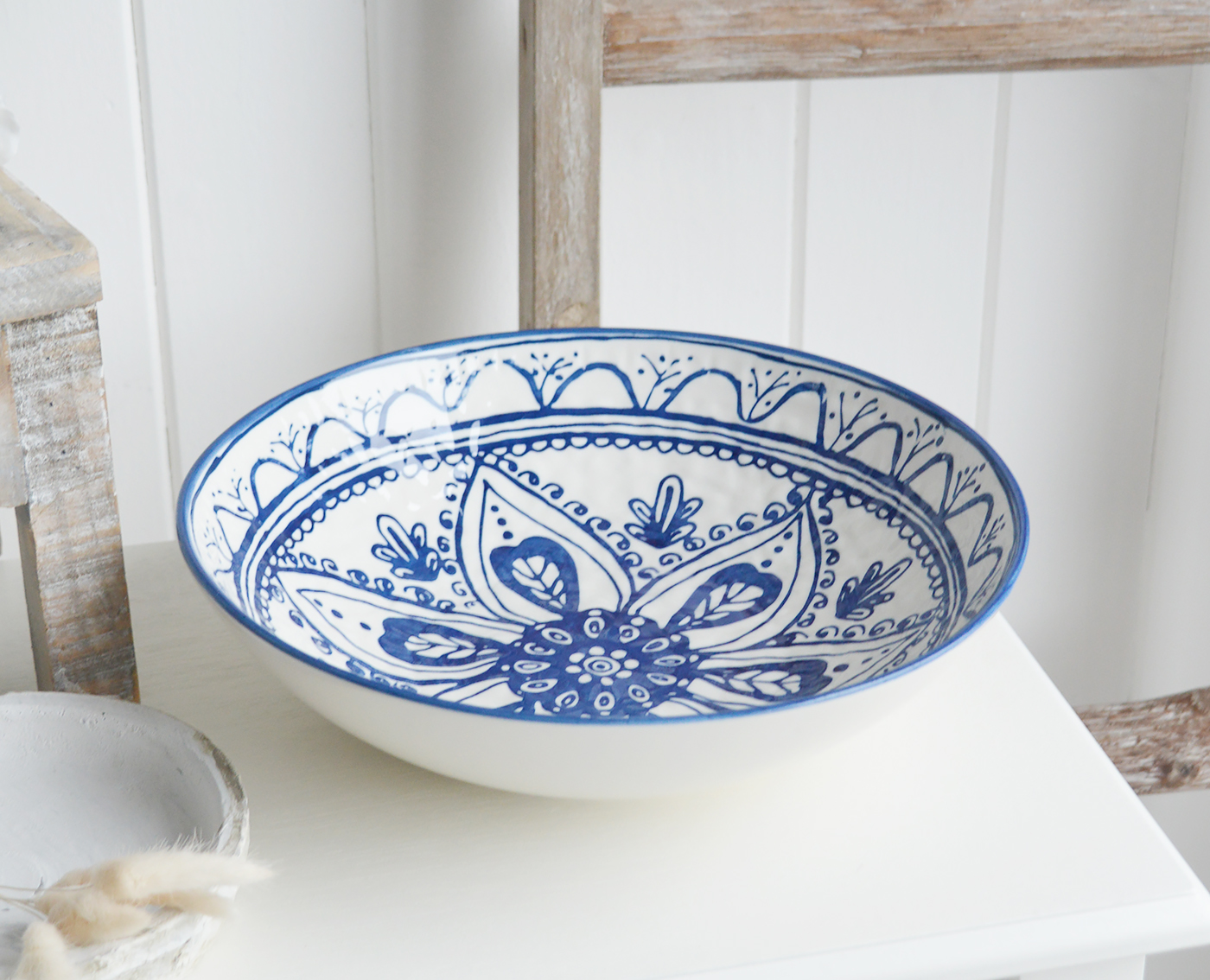 Blue and White Ceramic Bowl - White Furniture and home decor accessories for New England style homes for country, city, farmhouse and coastal from The White Lighthouse