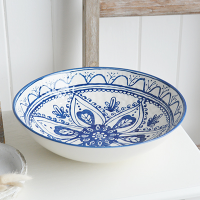 Blue and white ceramic serving bowl from The White Lighthouse coastal, New England and country , farmhouse furniture and home decor accessories UK