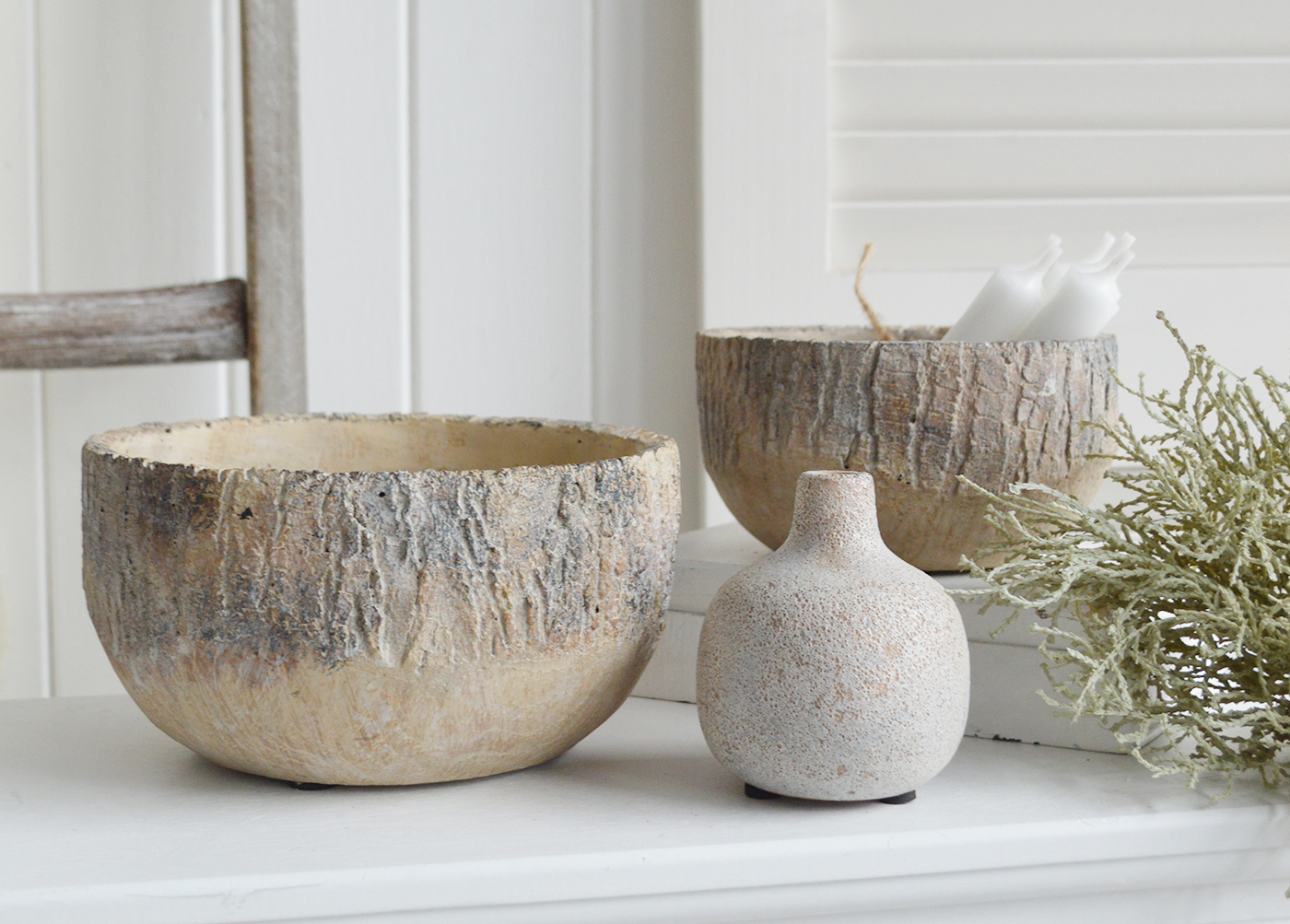 Pots for styling coffee tables, shelves and consoles in New England styled modern country, farmhouse and coastal homes