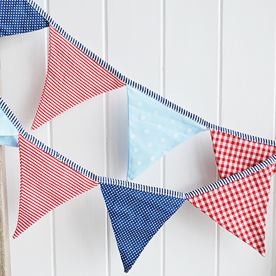 Red White and Blue Bunting Stripes, Spots and Gingham  - White furniture and home decor from The White Lighthouse coastal, New England and country furniture and home decor accessories UK.