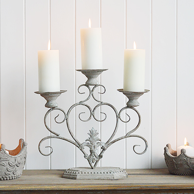 Fairvale Aged Grey Candelabra - The White Lighthouse New England Coastal Farmhouse and Country Home Furniture and Decor Accesories