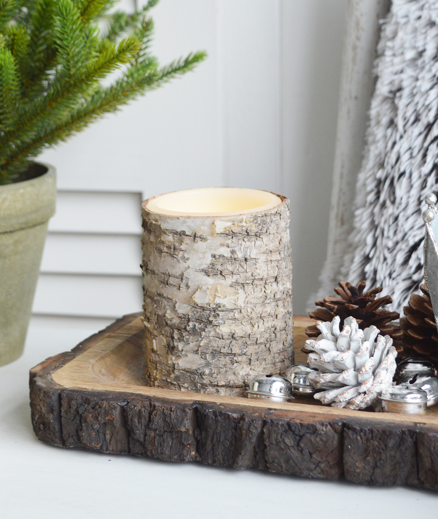 LED bark candle from The White Lighthouse furniture and accessories. New England, coastal, country, city and farmhouse home interiors and decor