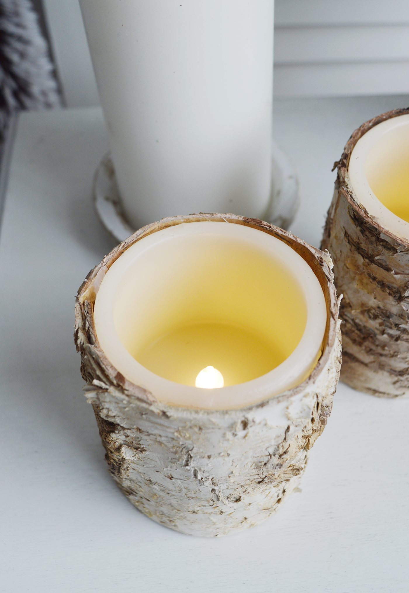 LED bark candle from The White Lighthouse furniture and accessories. New England, coastal, country, city and farmhouse home interiors and decor