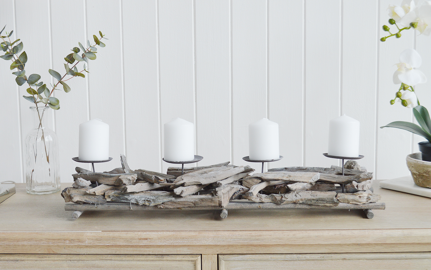 Driftwood Candle Holders - The White Lighthouse New England Coastal Farmhouse and Country Home Furniture and Decor Accesories