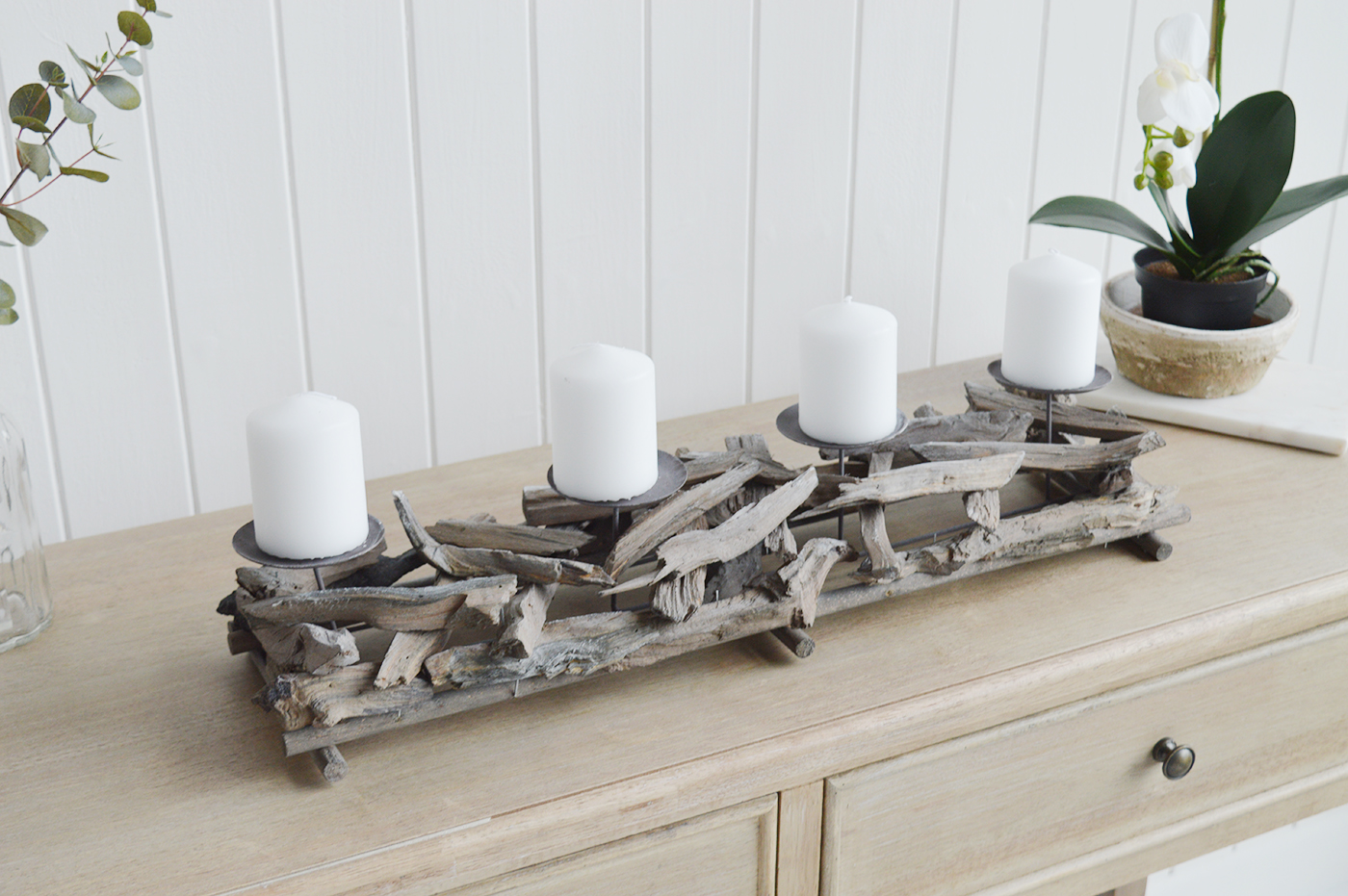 Driftwood Candle Holders - The White Lighthouse New England Coastal Farmhouse and Country Home Furniture and Decor Accesories