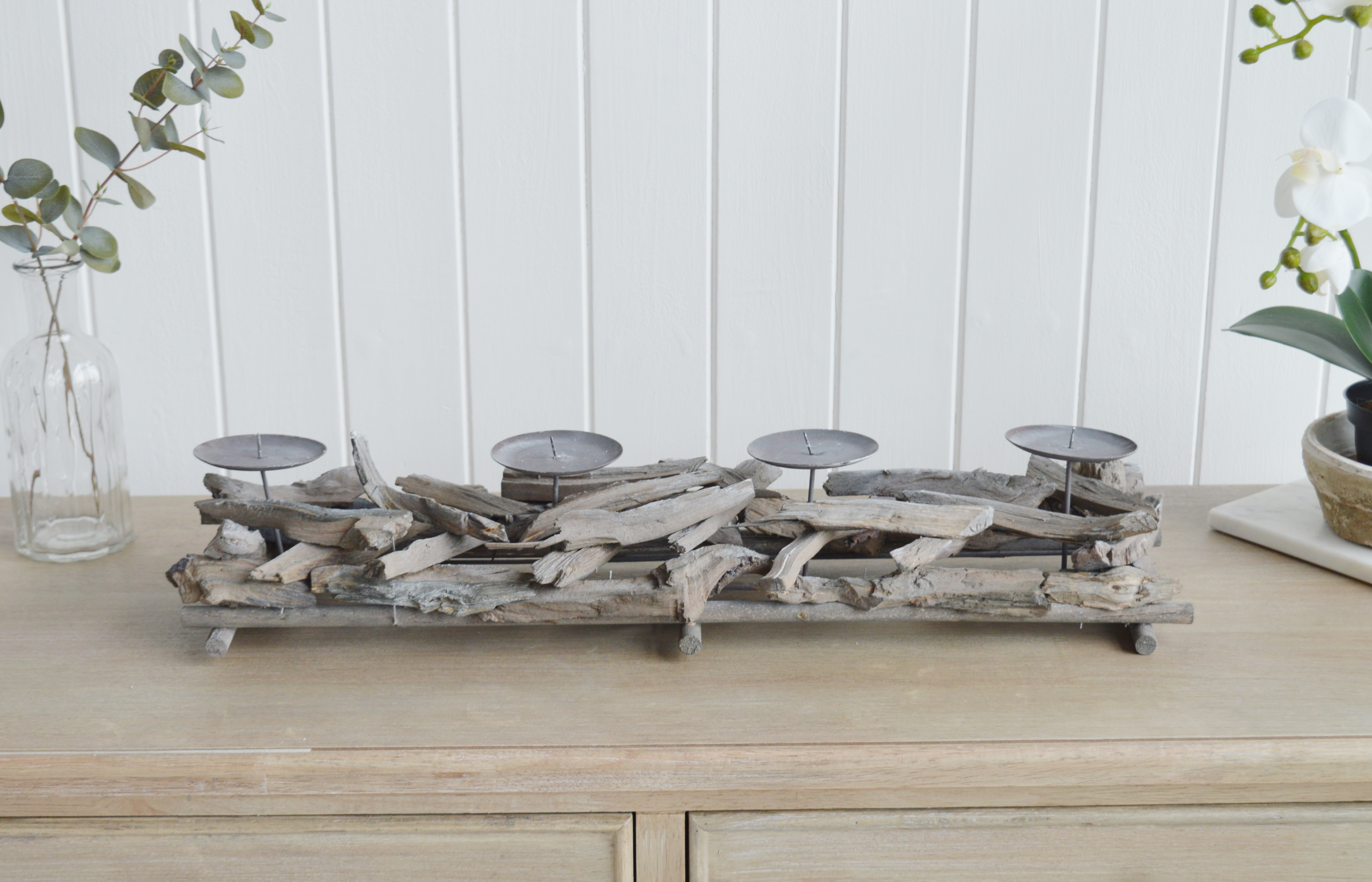 Driftwood Candle Holders - The White Lighthouse New England Coastal Farmhouse and Country Home Furniture and Decor Accesories
